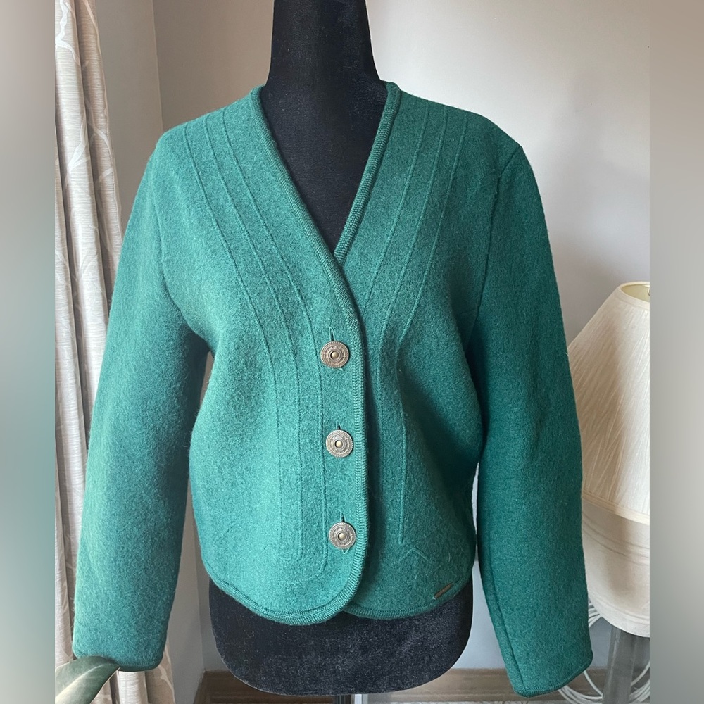 Vintage Green Wool Cardigan (Size 4)